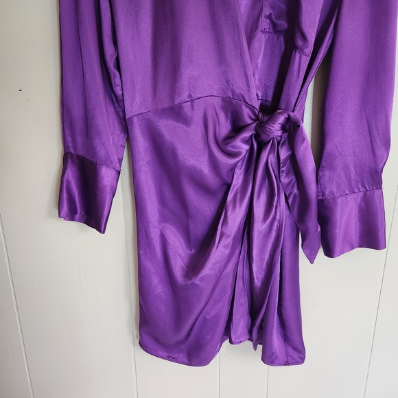 Zara nwt Satin effect wrap dress mini purple M - Picture 3 of 14